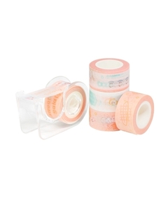 Fita adesiva washi tape - mini dispenser - 12mmx3m - 5 rolos + 1 dispenser