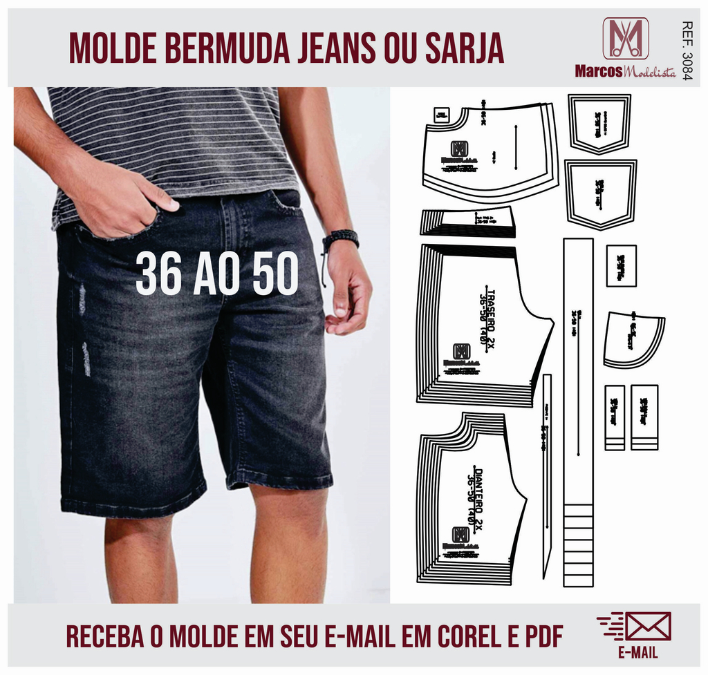 Molde Shorts Esportivo com Bermuda de Compressão - IMPRESSÃO