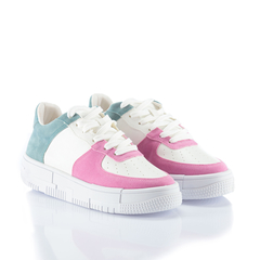 Sneaker Flatform em Branco, Rosa e Azul. - Camisetas de Rock