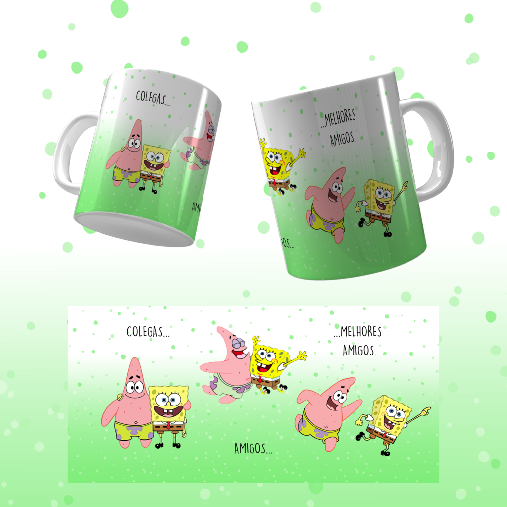 Caneca Bob Esponja e Patrick Colegas Amigos Melhores Amigos