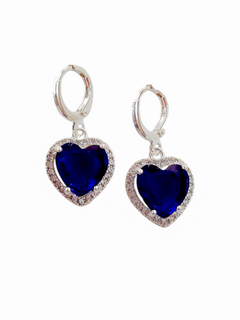 Aros Swarovski de plata corazon azul