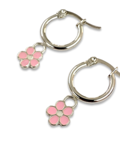 Aros argollas flores rosas esmaltadas - comprar online