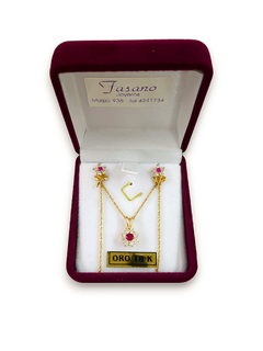 Aros florcita con pidras preciosas de oro 18 kilates para mujer en Fasano Joyeros.  Somos la joyería más antigua de Rosario, con casi 100 años en el rubro nos especializamos en la venta y compra de alhajas de oro.  