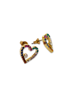 Aritos corazones multicolor con cubic - comprar online