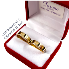 Alianzas combinadas de oro 18k. Somos Fasano Joyeros, la joyería más antigua de Rosario. Fabricamos alianzas. Vendemos y compramos oro.