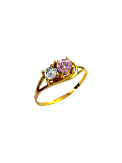 Anillo tu y yo de oro 18 quilates con rosa de Francia y cubic