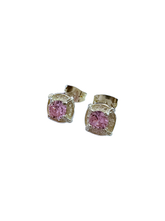 Aritos de plata con cubic rosa - comprar online