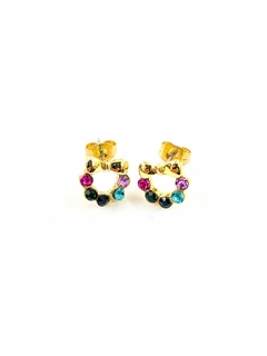 Aros con moño plateado y piedras multicolor - comprar online