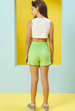 Conjunto Vic&Vicky Crooped Branco e Short Saia Verde - comprar online