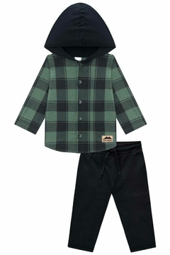 Conjunto Lucboo Camisa Xadrez Verde e Calça Preta - comprar online