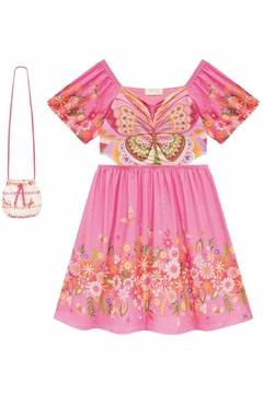 Vestido Infanti Borboleta Rosa com Bolsa - loja online