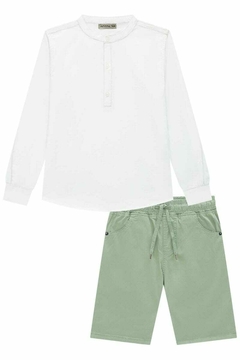 Conjunto John Fox Camisa Branca e Bermuda Verde - loja online