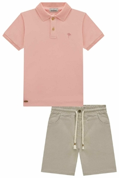 Conjunto Lucboo Polo Rosa e Bermuda Bege - comprar online