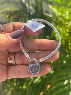 Pulseira fecho cadeado coração com pedra inspiração Pandora - comprar online