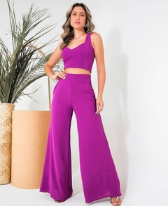 Conjunto Cropped Calça Pantalona Fucsia