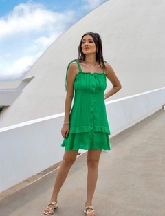 VESTIDO CURTO VERDE FRANZIDO