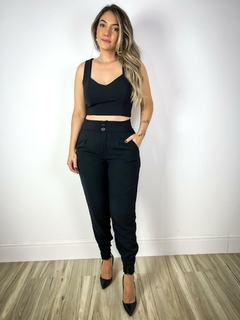 Conjunto Cropped Calça amarração Preta