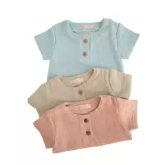 Camisas de bebê em algodão sustentável, com três opções de cores