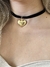 Colar Choker de Camurça c/ Coraçao Liso Banhado em Ouro 18K