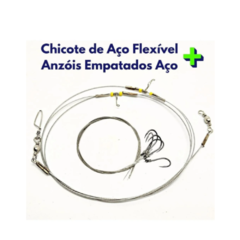 Kit 2 Chicotes De Aço Flexível + 10 Anzóis Empatado No Aço