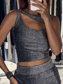 Double Crop Top Glitter Grey en internet