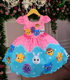 Vestido Infantil Bolofofo rosa com azul