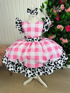 Vestido Fazendinha Vaquinha Rosa - Vestido de Festa Infantil | vestido princesa | Lunuico