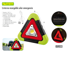 LINTERNA RECARGABLE SOLAR DE EMERGENCIA, LED 5W, 5 FUNCIONES (POWER BANK)