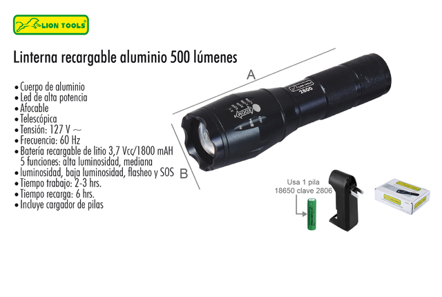 Linternas recargables de cabeza 1 led de alta potencia 5 400 - Lion tools