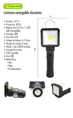 LINTERNA RECARGABLE MAGNETICA, LED DE 8W