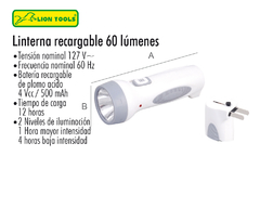 LINTERNA RECARGABLE 60 LUMEN, 1 LED 1W