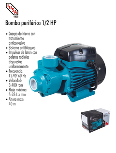 BOMBA PERIFERICA DE 1/2 HP, 127 V, CUERPO METALICO, MARCA IUSA