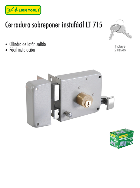 Cerradura sobreponer instafacil LT715 derecha - Lion tools