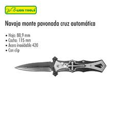 NAVAJA 3 1/2" PAVONADA CRUZ AUTOMATICA CLIP LION TOOLS