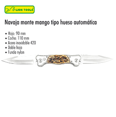 NAVAJA 3 1/2" DOBLE HOJA MANGO TIPO HUESO AUTOMATICA FUNDA LION TOOLS