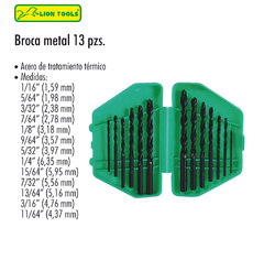 JUEGO DE BROCAS DE METAL, PARA MADERA, 13 PZ + ORGANIZADOR DE PLÁSTICO