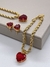 CONJUNTO COLAR CABO AÇO COM PULSEIRA (VERMELHO)