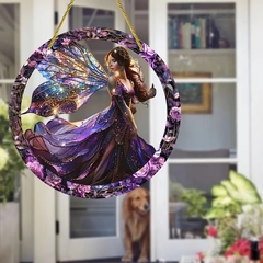 Placa Decorativa Acrílica Boho - Elven Sun Catcher de Parede - Placa Multiuso Estilo Vitral com Design de Fada e Grinald - loja online