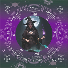 A Legitima Toalha Jogo Cartas Bruxa Tocha Wicca 70x70cm Roxa