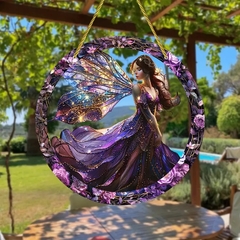 Placa Decorativa Acrílica Boho - Elven Sun Catcher de Parede - Placa Multiuso Estilo Vitral com Design de Fada e Grinald - comprar online