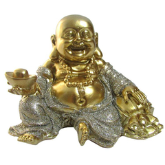 Estatua Buda Sorridente da Riqueza Dourado 8cm