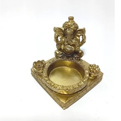 Porta Vela/Incensário em Resina Ganesha Dourado - 8cm