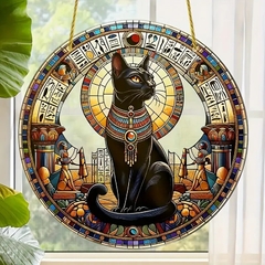 Caçador de Sol Acrílico da Deusa Egípcia Bastet 20.32cm X 20.32cm - Decoração de Parede com Tema Animal para Sala de Est