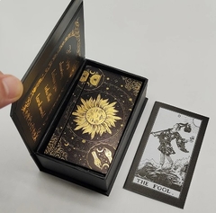 Gold Foil Tarot Deluxe com folha de ouro à prova d'água, Caixa preta e dourada, Waite clássico iniciante, profissional - Margaran Comércio