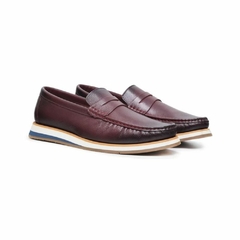 Sapato Mocassim Masculino Couro Gravata Bordô Olivieri