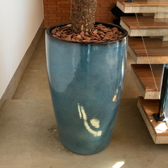 Vaso Flauta n2 70cm Cerâmica Estilo Vietnamita Azul