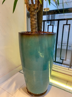 Vaso Flauta n2 70cm Cerâmica Estilo Vietnamita verde