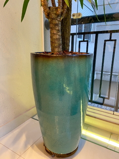 Vaso Flauta n1 Estilo Vietnamita Cerâmica 60cm verde