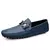 Mocassim masculino em couro azul Verona com fivela metálica e solado flexível para conforto. 