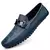 sapato mocassim masculino azul Verona, com detalhe em fivela preta e sola com relevos.